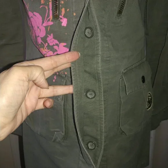 BB Dakota Vintage Olive Green Long Twill Utility Jacket - Size Small - Picture 6 of 15